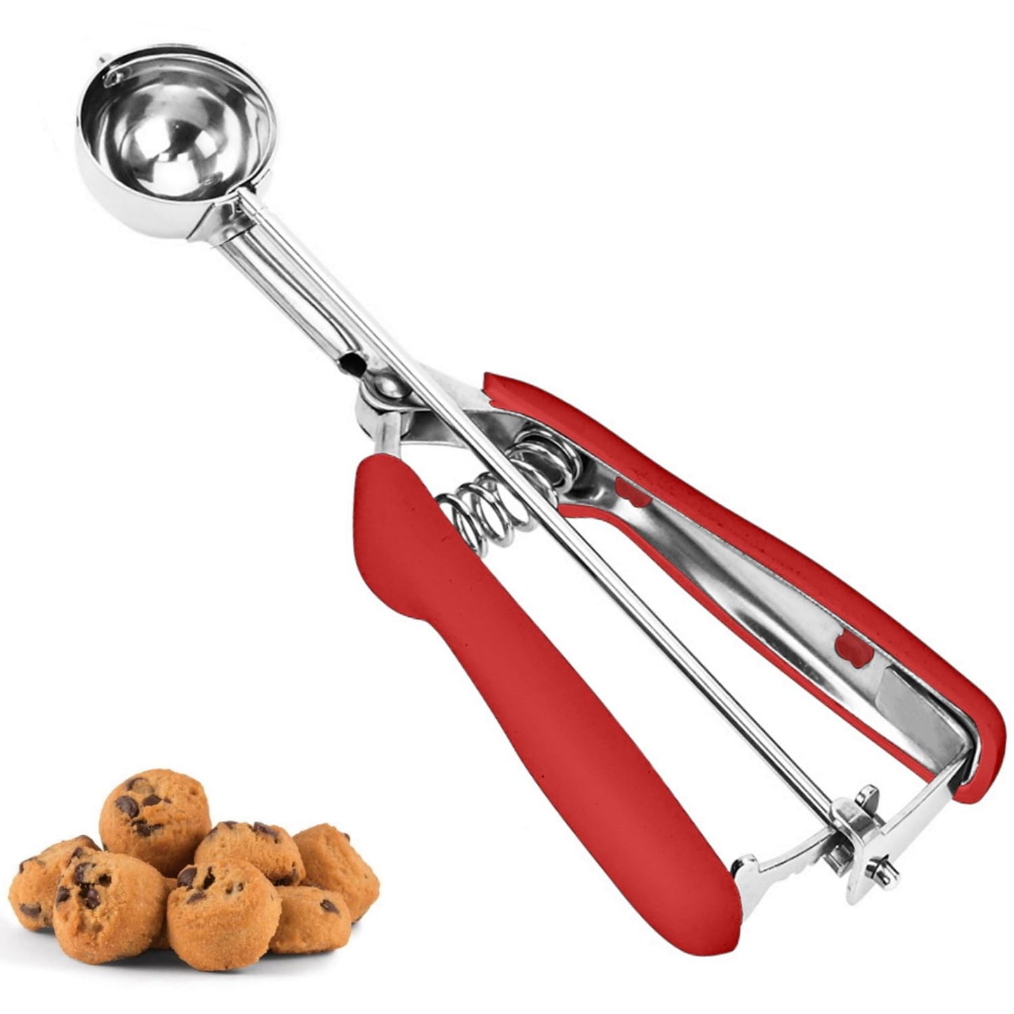 Cookie Scoop, Ice Cream Scoop, 1Tbsp/15 ml/0.5oz Cookie Scoops for Baking, 18/8 Stainless Steel Cookie Scooper for Baking, Cookie Dough Scoop with Non-slip Grip (Red)