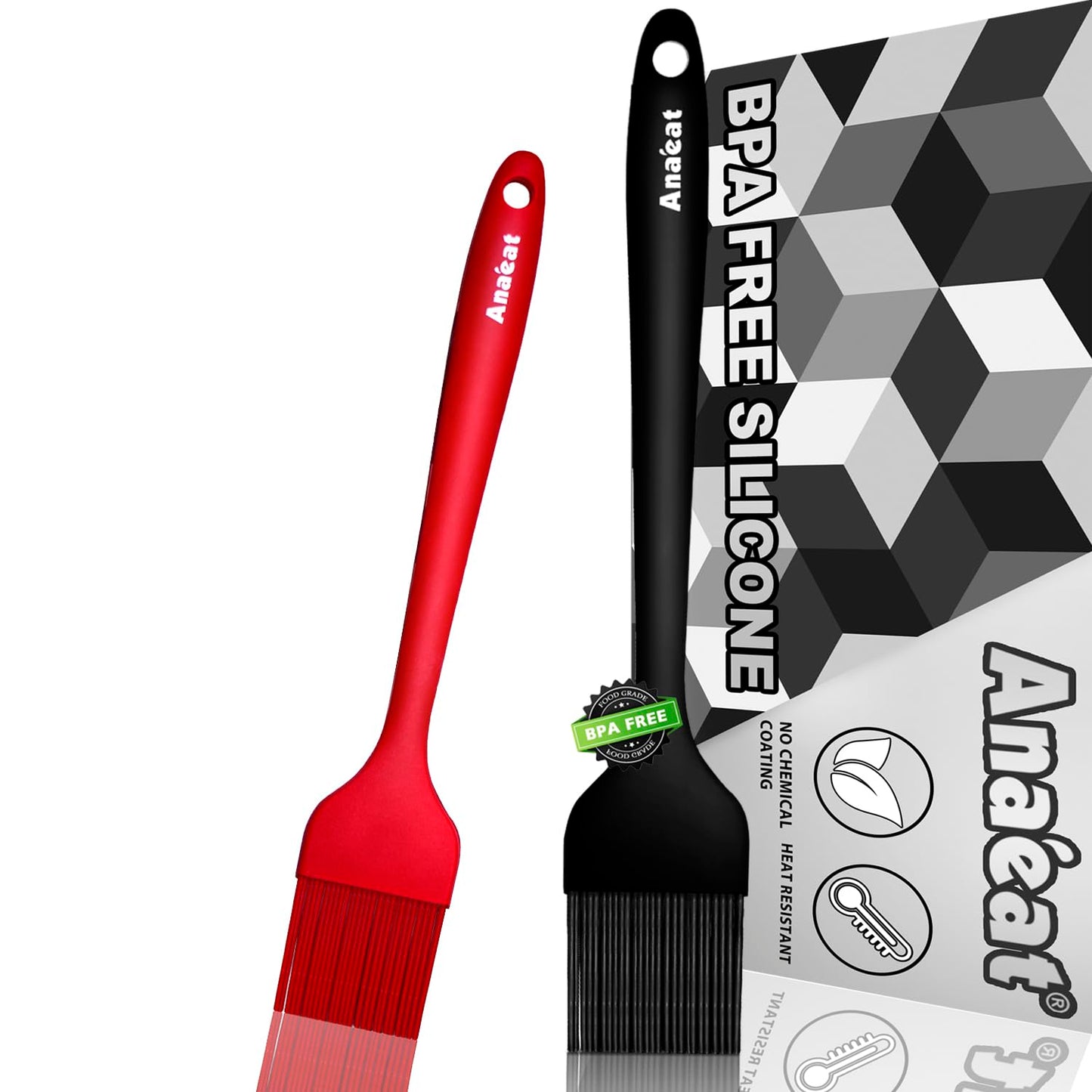 Anaeat High Heat Resistant Silicone Basting Pastry Brush Set of 3- Hygienic One-Pieces Design Spread Oil Butter for BBQ Grill Barbecue Baking Kitchen Cooking - BPA Free & Dishwasher Safe (10"+8.2")