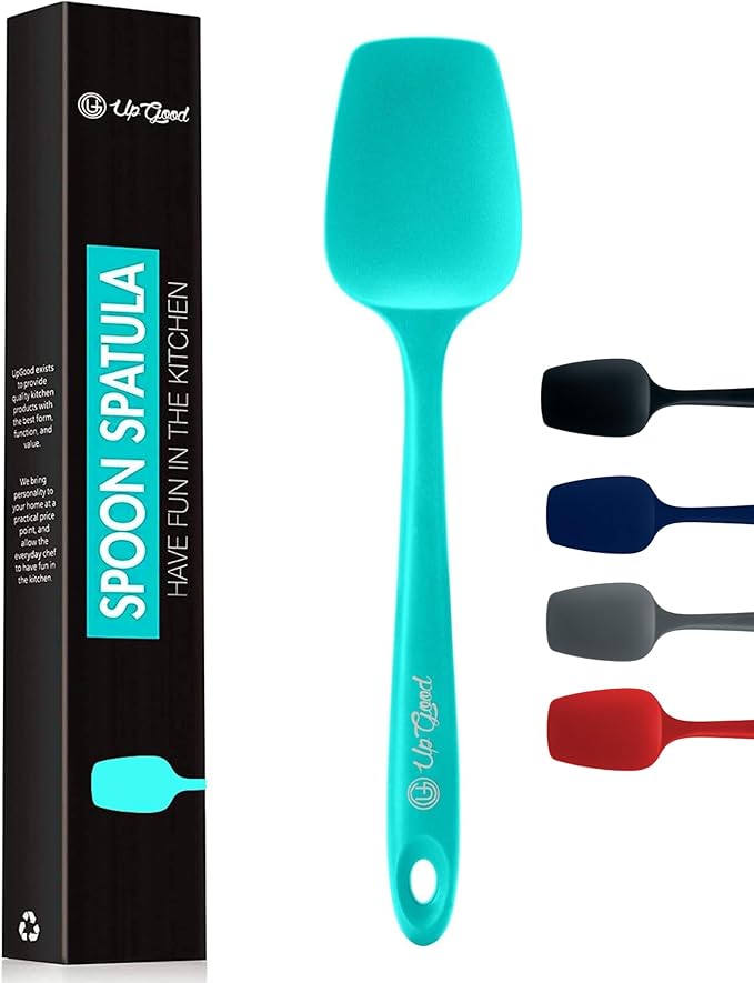 Silicone Spoon Spatula - 600ºF Heat-Resistant Non-Stick Rubber Spoonula | Use as Silicone Kitchen Scraper Utensil - Baking and Cooking Strong Stainless Steel Core | UpGood Kitchen Utensils, (Grey)