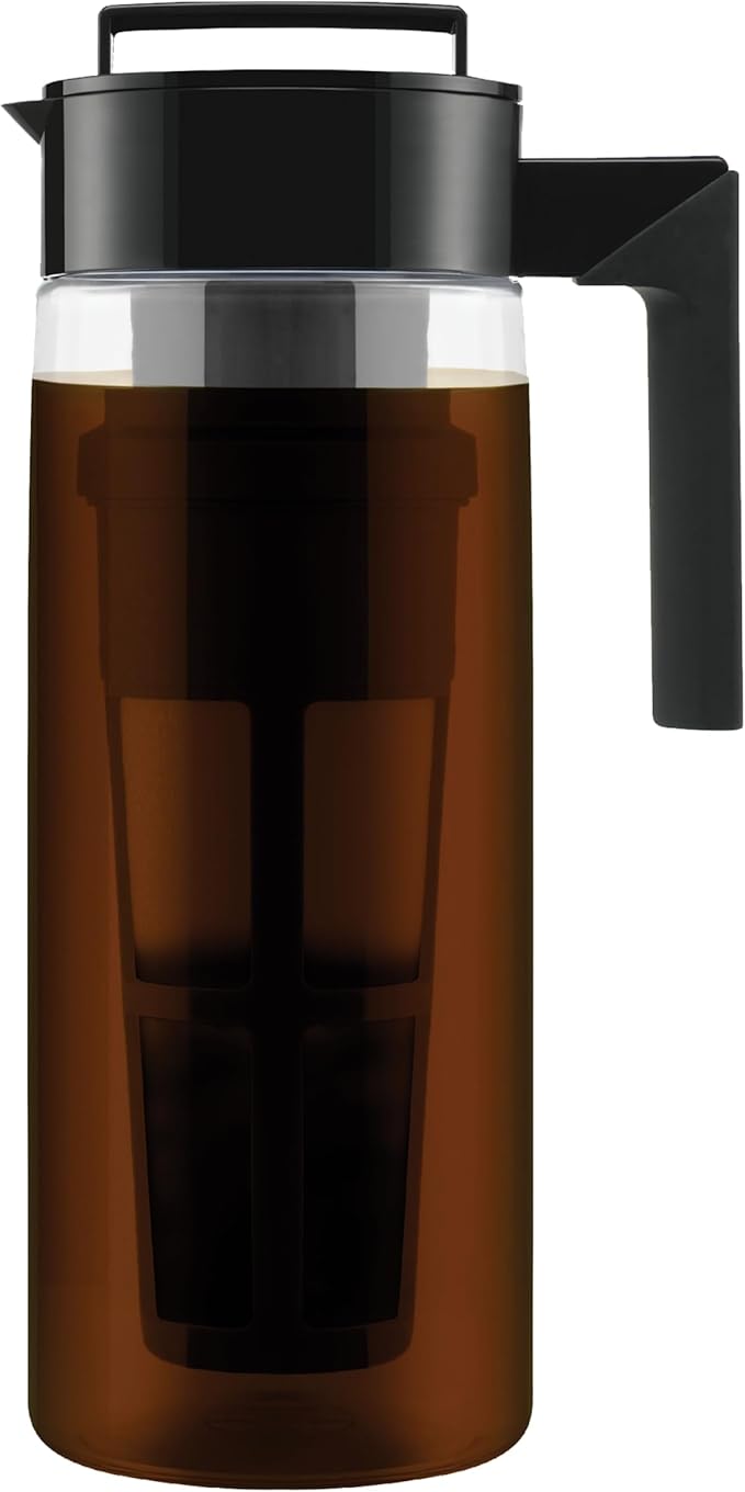 Takeya Deluxe Cold Brew Coffee Maker - BPA-Free Tritan Pitcher with Airtight Leakproof Lid, Silicone Grip Handle, Fine-Mesh Filter - Shatter-Proof, Dishwasher Safe, Made in USA - 1 Quart/Stone