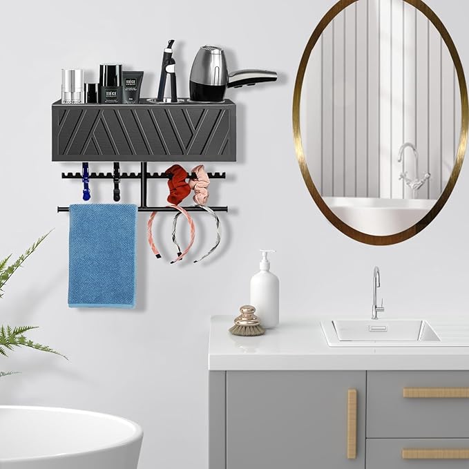 Rustic Hair Dryer Holder Wall Mounted,Hair Styling Tools & Accessories Organizer,Bathroom Supplies & hot Tools vanities Organizer Caddy,for Storage Flat Iron,Blow Dryer,Curling Iron,Towel