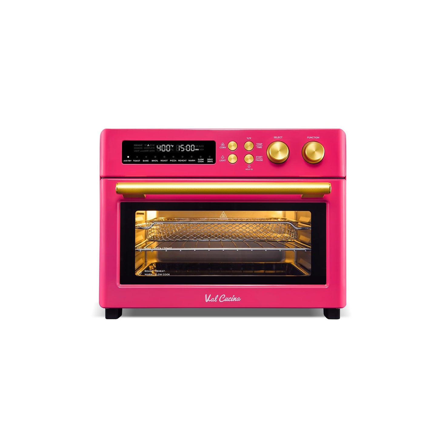 VAL CUCINA 26.3 QT Limited Edition Happy Pink Infrared Heating Air Fryer Toaster Oven, Large Countertop Convection Oven 10-in-1 Combo, 6-Slice Toast, Enamel Baking Pan Easy Clean with Recipe Book