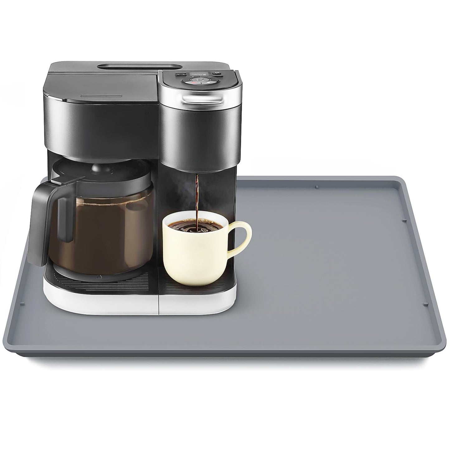 Silicone Coffee Maker Mat with Lip for Countertops, 24'' x 16'', Grey