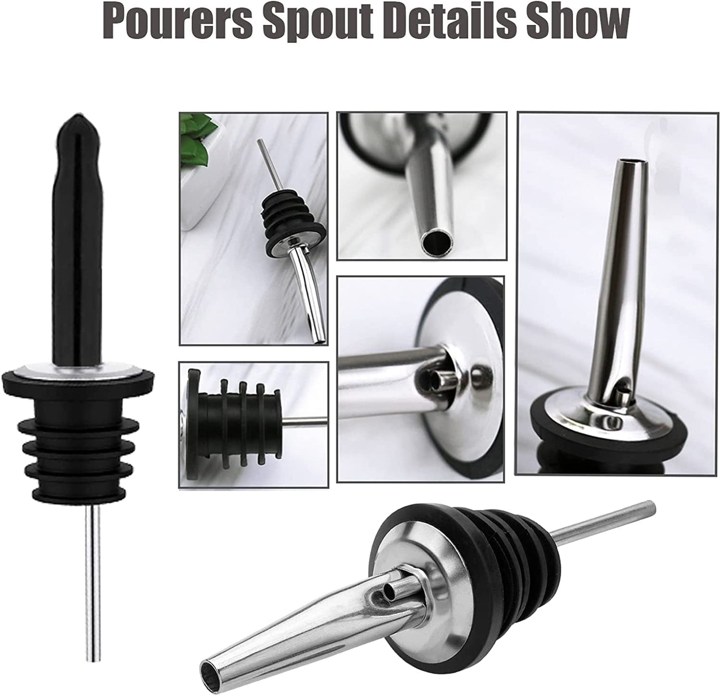 Pafusen 12 Pack Liquor Bottle Pourers, Liquor Pour Spout for Liquor Bottles, Stainless Steel Olive oil Dispenser Spout, Alcohol Pourer Spouts Dust Caps Long Covers, Sliver