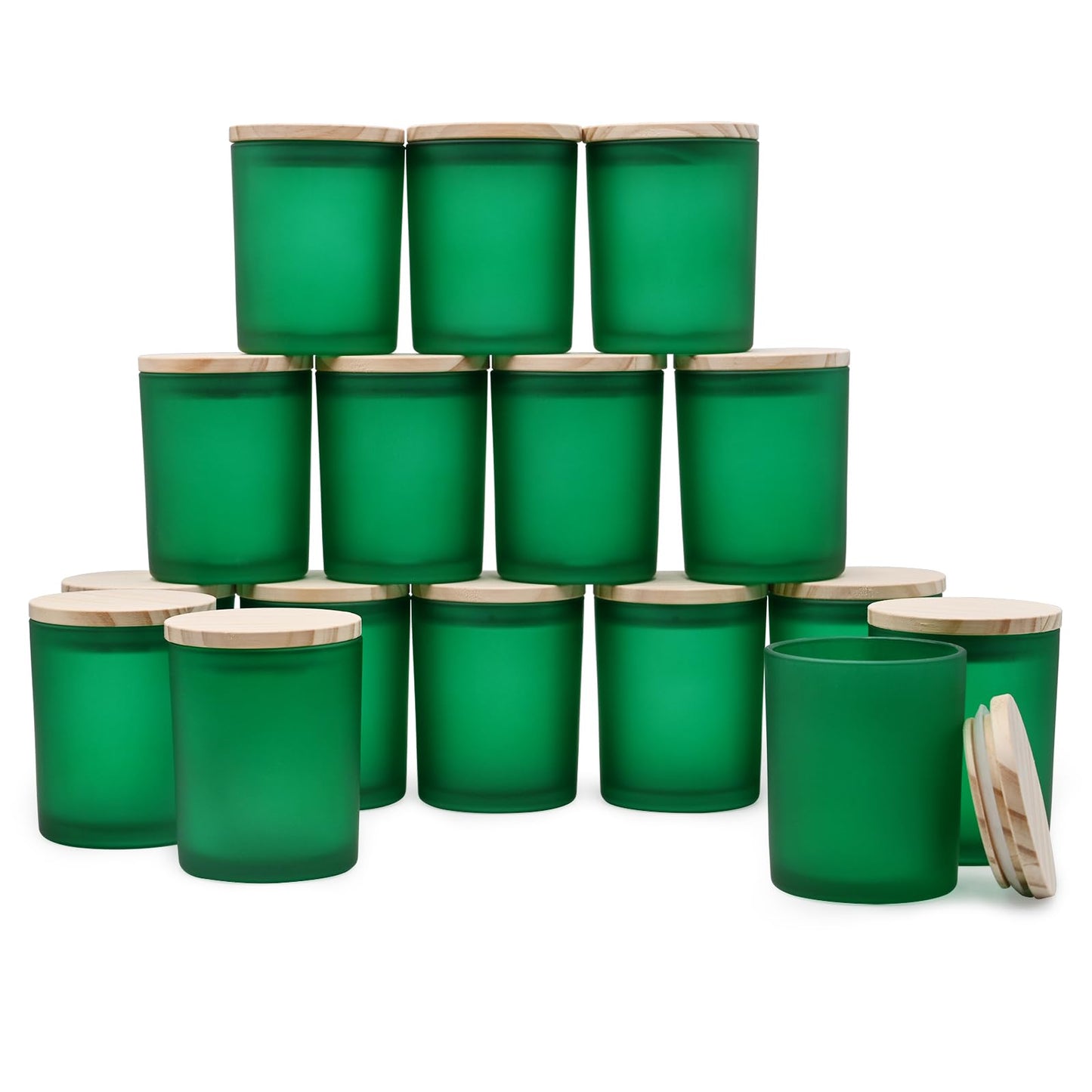 SHOWIN Thick Candle Jars for Making Candles 16 Pcs, 7 OZ Empty Jars with Wood Lids for Candle Making, Sample Container, Frosted White