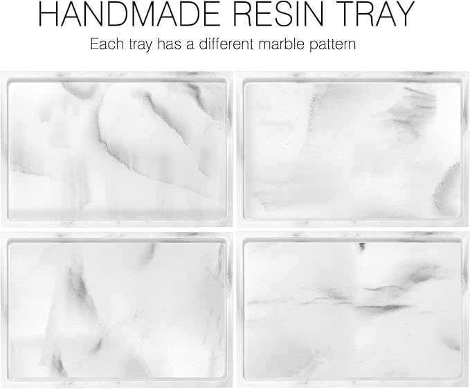 Luxspire Vanity Tray, Bathroom Tray Toilet Tank Storage Tray, Resin Kitchen Sink Serving Trays, Vanity Countertop Organizer for Candles Towel Perfume Holder Dish, Marble Style -Large- Gravel White
