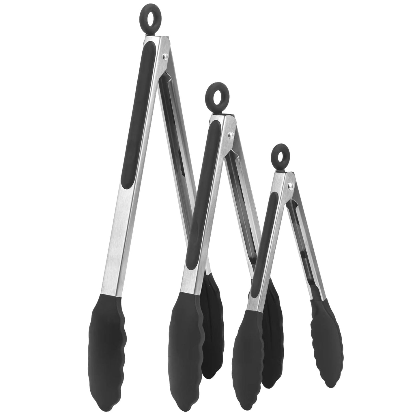 Kitchen Tongs for Cooking Locking Silicone Stainless Steel Buffet Serving Tongs, 7,9 and 12 Inch Non-stick,Heat Resistant 3 Pack