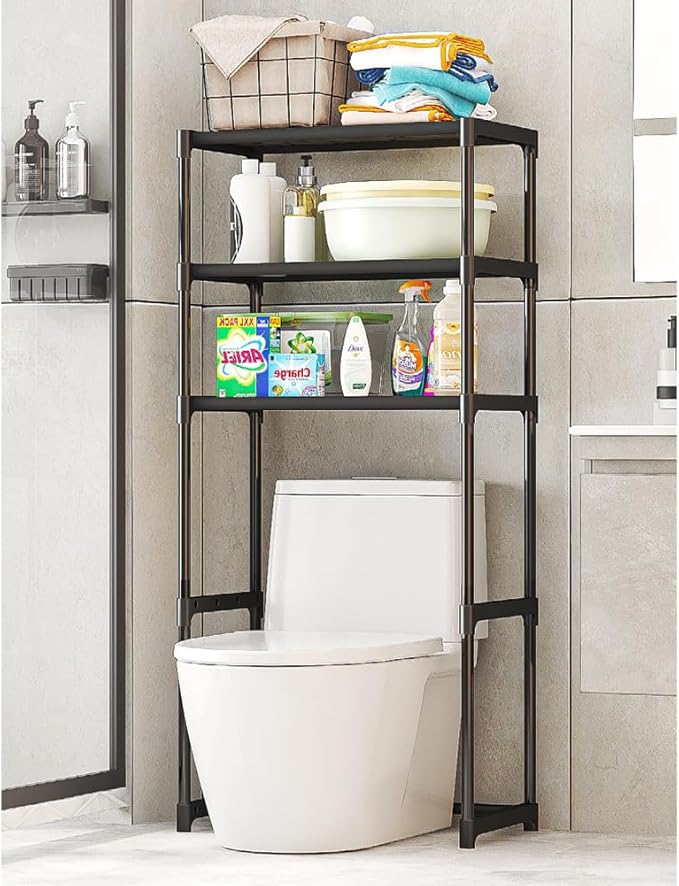 CuisinSmart 3-Tier Over The Toilet Storage, Metal Bathroom Shelve, Over Toilet Bathroom Organizer, Space Saver Bathrooms Shelve for Restroom Laundry Balcony, Black