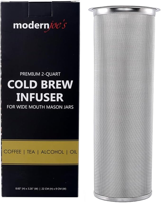 MODERNJOE'S Premium Cold Brew Coffee Filter for 1 Quart Wide Mouth Mason Jars. Cold Brew Coffee Maker. Perfect for Iced Coffee and Tea. Heavy Duty Gauge 100 Micron Mesh 304 Stainless Steel