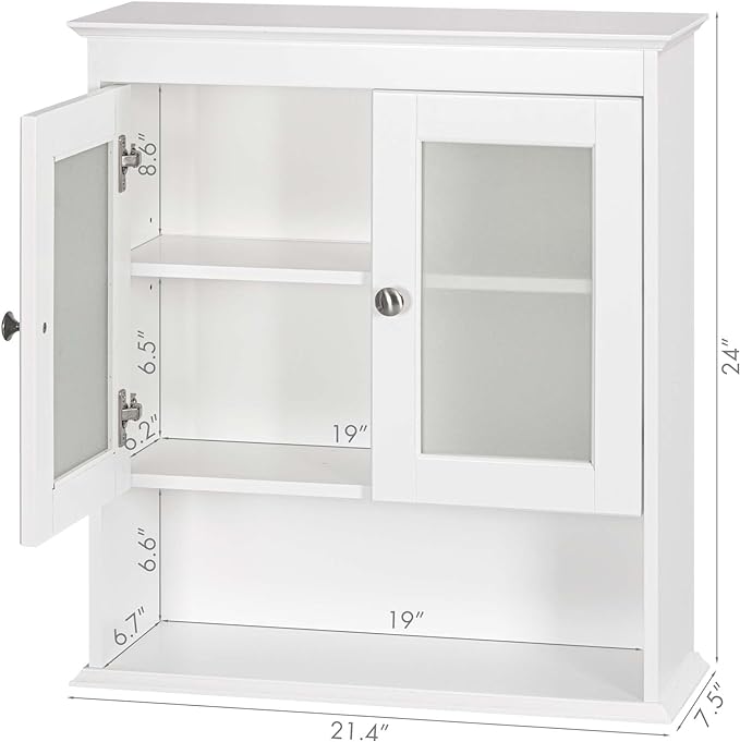 Spirich Bathroom Cabinet Wall Mounted, Medicine Cabinet Organizer with Glass Doors and Adjustable Shelves, Bathroom Wall Cabinet Over Toilet, White