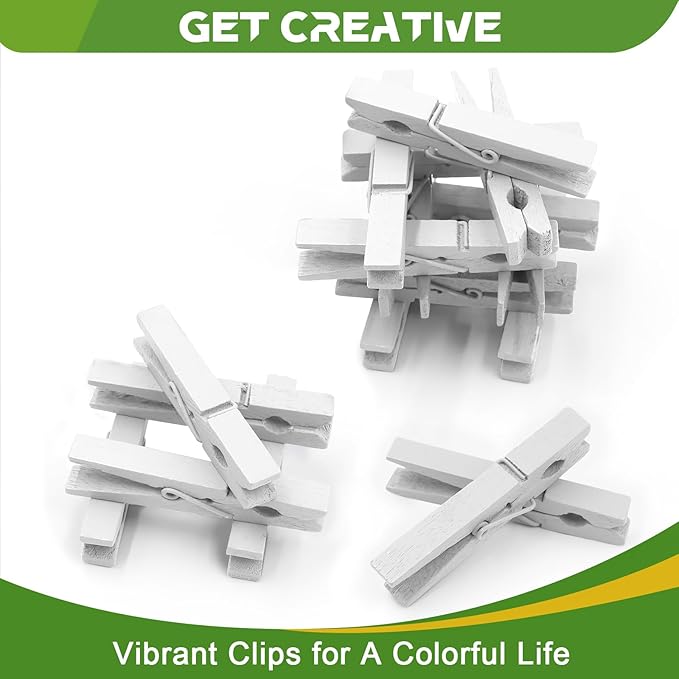 100 Pack Clothes Pins Wooden, White Clothespins Wood, Clothing Pins Clips for Craft Art Clothes Pictures, 2.9 Inch