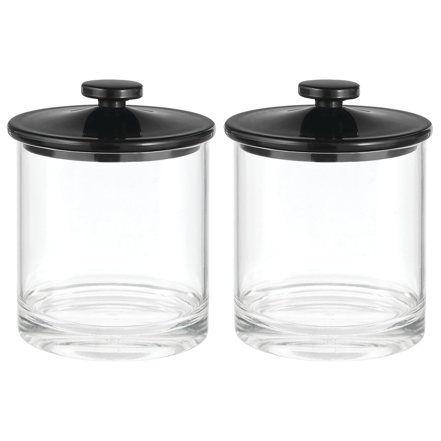 mDesign Small Modern Apothecary Storage Organizer Canister Jars - Acrylic Containers for Bathroom, Organization Holder for Vanity, Counter, Makeup Table, Lumiere Collection, 2 Pack, Clear/Black