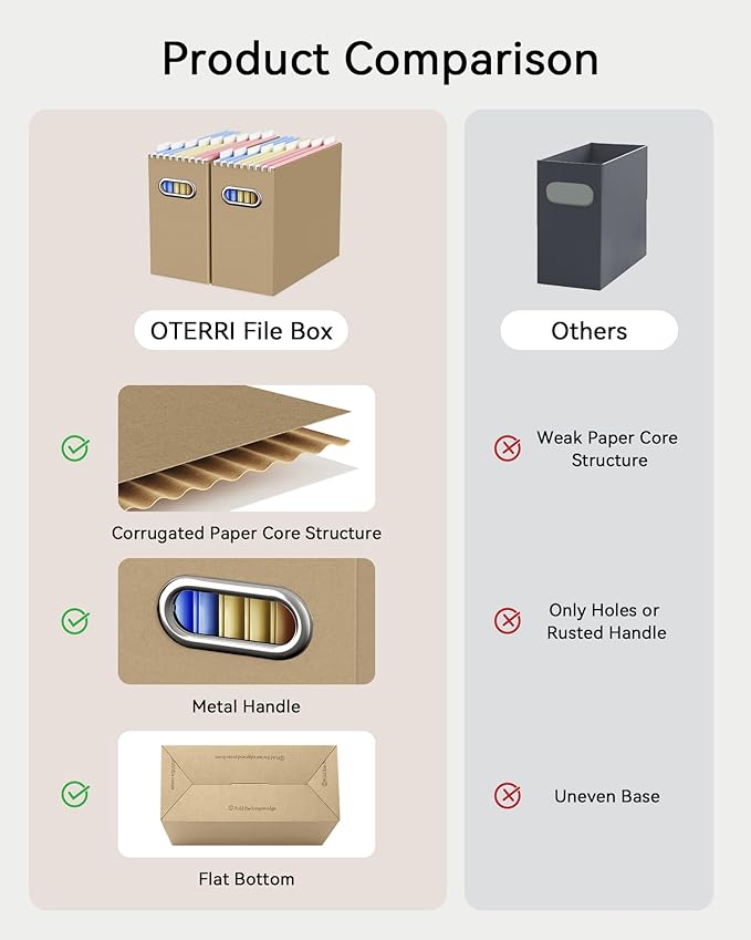 Oterri Cardboard File Organizer Box for Hanging File Folders Letter Size,File Box for Computer Desk,File Cabinet,Working Home,Office,Classroom (Brown, Letter Size - 8 Packs)