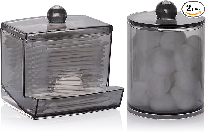 Tbestmax Qtips Holder Bathroom Container, 10 oz Big Qtip Dispenser 12 oz Cotton Ball Holder, Organizer Jars for Storage Cotton Swab, Floss Picks - 2 Pack Black