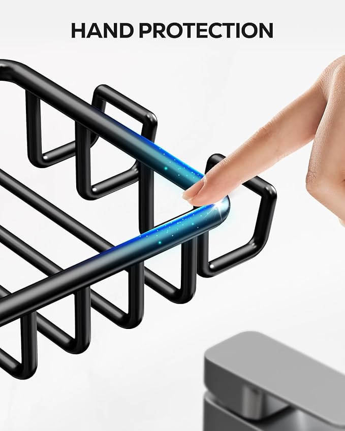 Nieifi Soap Dish Holder with 4 Hooks Stainless Steel Black Adhesive for Shower, Bathroom