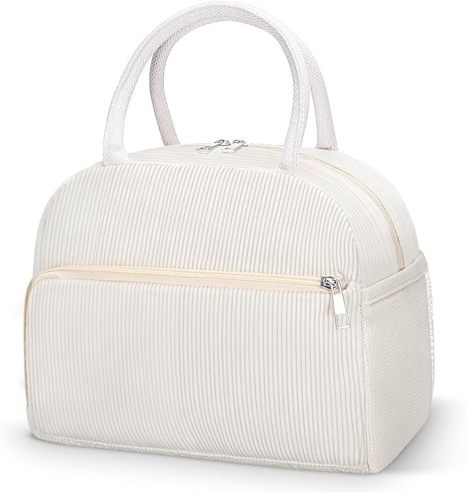 Coobiiya Lunch Bag for Women Men, Cute Corduroy Lunch Tote Bags Insulated Reusable LunchBox Large Capacity Cooler Bag for Work Travel Picnic