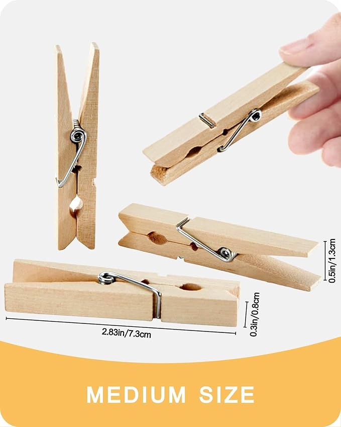Clothes Pins, Wooden Clothespins for Crafts, Strong Grip Close Pins Birchwood Clothes Clips Laundry Clothesline Clothespin Clothing Pegs for Hanging Baby Clothing Photos, 2.83 Inch, Pack of 50