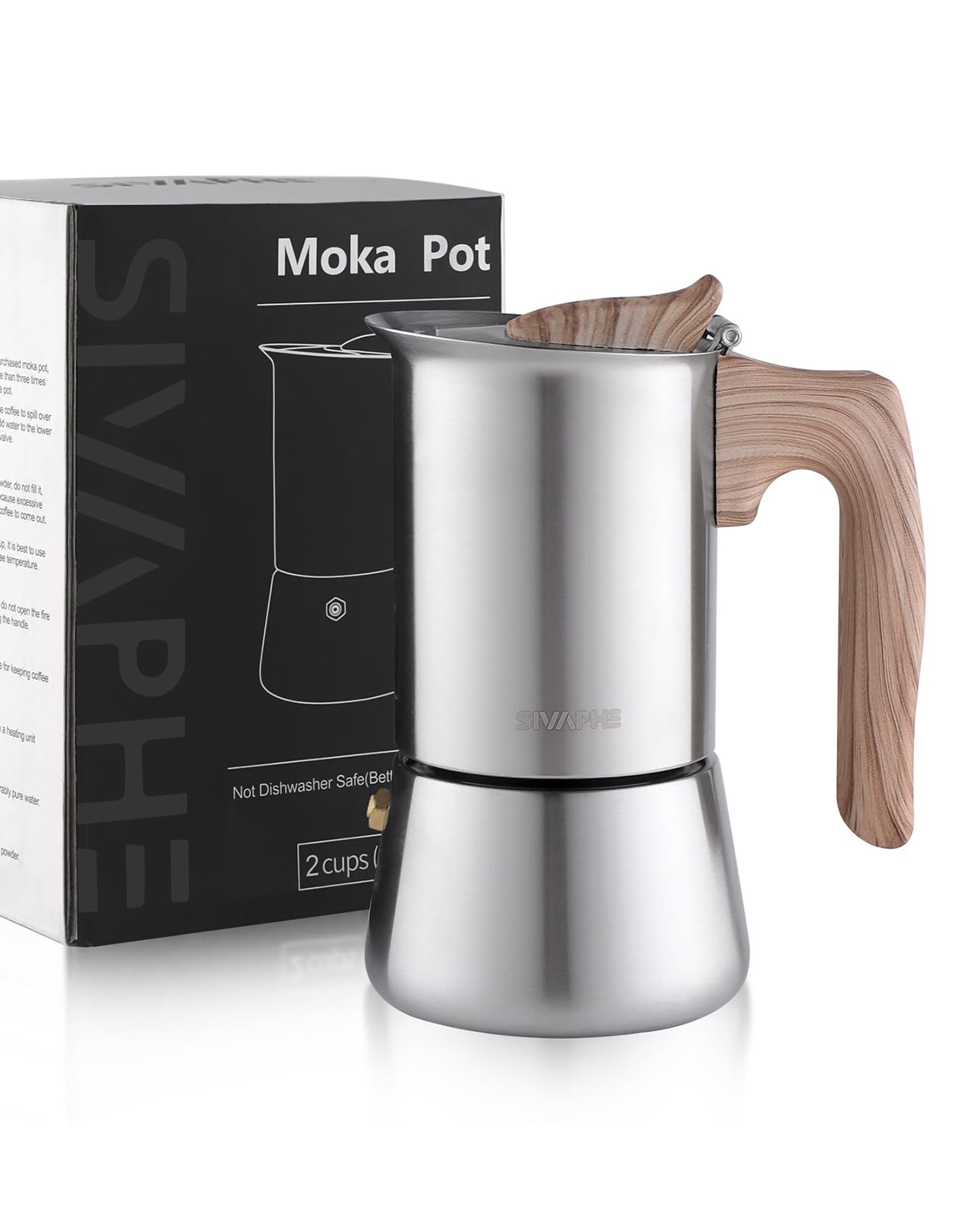 Sivaphe Stovetop Espresso Maker Stainless Steel 9 Cups, Induction-Capable Mocha Pot 450ml, Coffee Percolator with Replacement Silicone Gasket Steel Filter and Instructions (1 Cup=50ml)