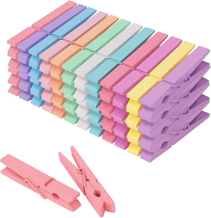 Colored Clothes pins 12 Color, Colorful ClothesPins Wooden Clips for Photos Pictures Decorative Crafts, Decoration clothespins Clothing Hanging clothespins 2.9inch 50PCS (Rainbow Colors)