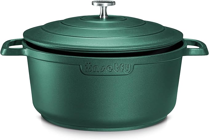 INSETFY Large Dutch Oven Pot with Lid-7.5QT Cast Aluminum Oven Pot with Two Handles Lightweight for Bread Baking Braising and Roasting(Blue)