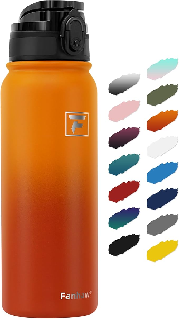 Fanhaw 20 oz Insulated Stainless Steel Water Bottle with Anti-Dust Chug Lid, Leakproof Vacuum Metal Bottle for Kids, Women & Men (Yellow Orange)
