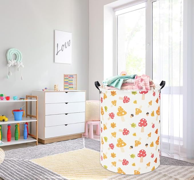 HIYAGON Baby Laundry Basket Baby Hamper for Nursery Girl Kids Pink Hamper Cute Kids Toys Storage Bin Organizer Mushroom Room Decor for Home(Mushroom)