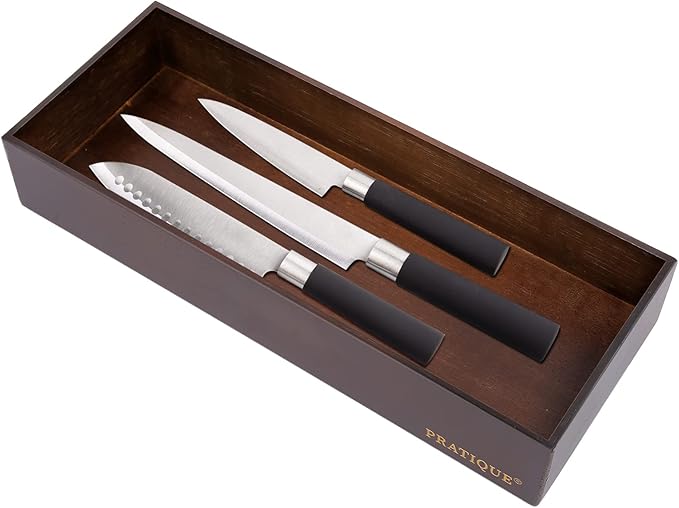 PRATIQUE Bamboo Drawer Organizer - Kitchen Utensil Organizer Silverware Tray Cutlery Holder，Office Desk Supplies and Accessories (12x3x2.6 inch)