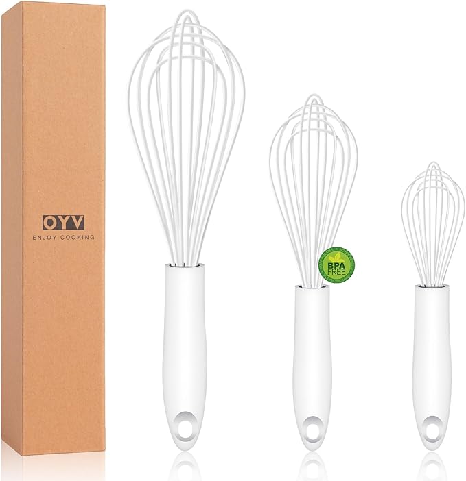 OYV Purple Silicone Whisk Set of 3, 8/10/12 Inch, Dishwasher Safe