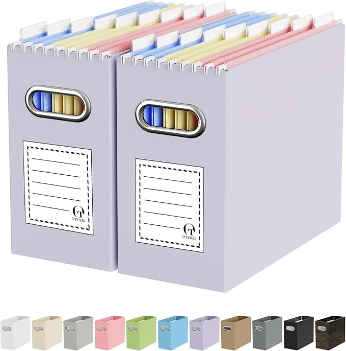 Oterri Cardboard File Organizer Box for Hanging File Folders Letter Size,File Box for Computer Desk,File Cabinet,Working Home,Office,Classroom(Purple, Letter Size - 2 Packs)