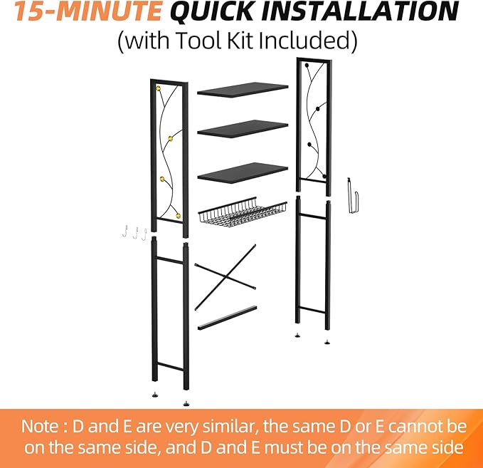 Over-The-Toilet Storage Rack, 4-Tier Bathroom Organizer Shelf Over Toilet with Adjustable Shelf and Basket, Freestanding Space Saver Bathroom Shelves Above Toilet for Room (Pure Black)
