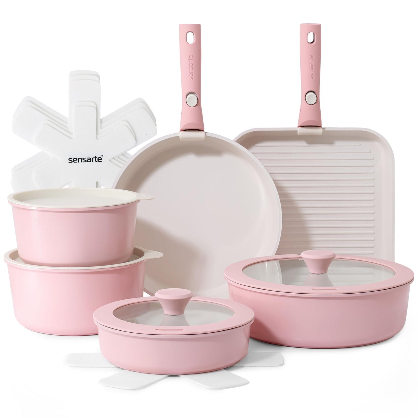 SENSARTE 24 Piece Nonstick Detachable Handle Pots and Pans Set Black