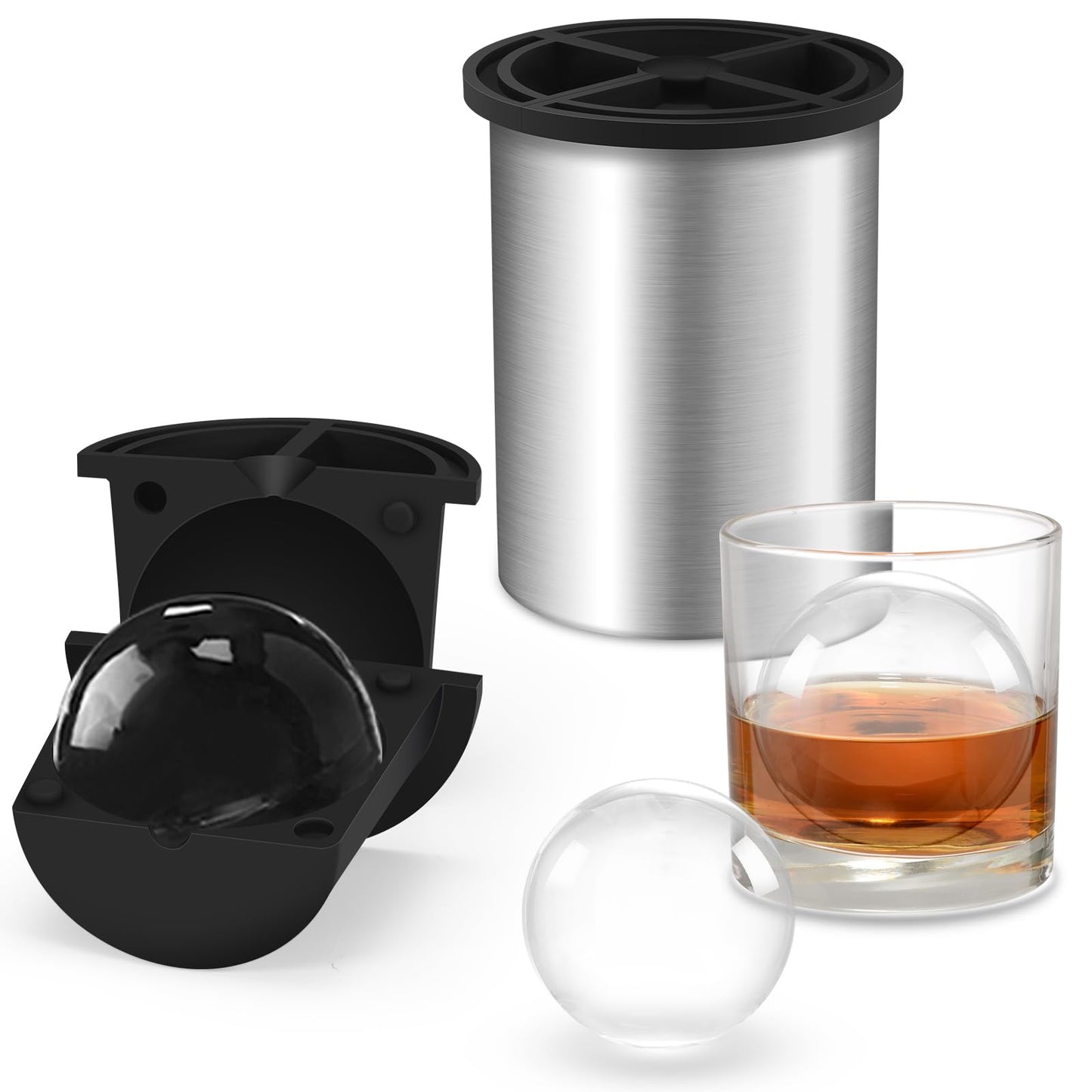 Clear Ice Ball Maker, 2.5" Large Round Ice Cube Mold for Whiskey