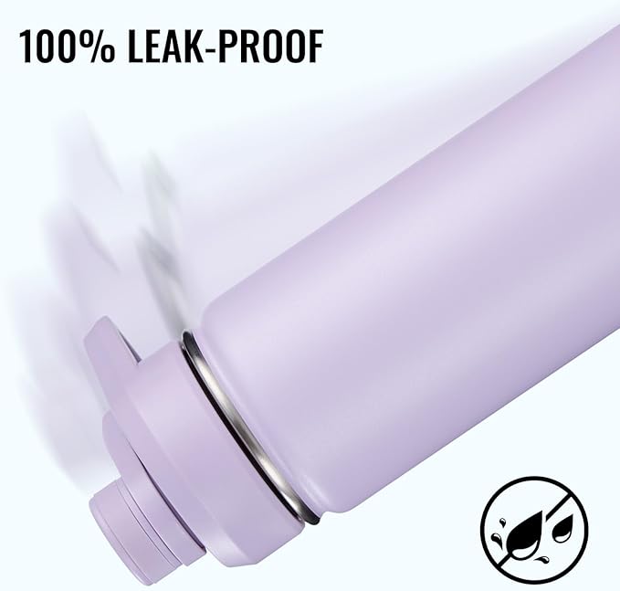 18 oz Insulated Water Bottle with Handle, 304 Stainless Steel Water Bottles with Wide Mouth, Double Wall Vacuum Sports Water Bottle, BPA Free, Keep Cold and Hot, Purple