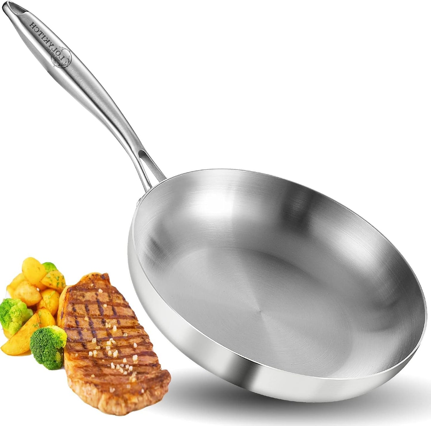 LOLYKITCH 9.5 Inch Small Stainless Steel Pan | Tri-Ply | PFOA & PTFE Free
