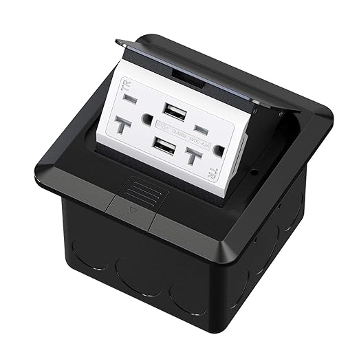 KYHSHJ USB Pop Up Floor Socket Kit with 2 * 20A Receptacle，4.8A 1 USB-A Ports &1 USB-C Port，Corrosive Resistant Hardware,Silver