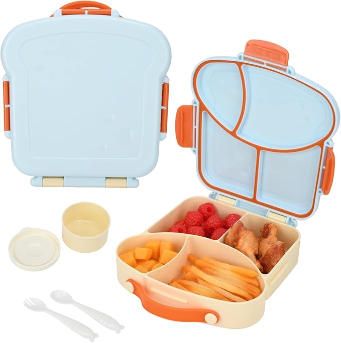 Bento Box for Kids School Lunch Box with Utensils and a Dipping Bowl, Leak-Proof 4 Compartments with Carrying Handle, BPA-Free Bento Box for Girls and Boys in School, Preschool, Daycare (Purple)