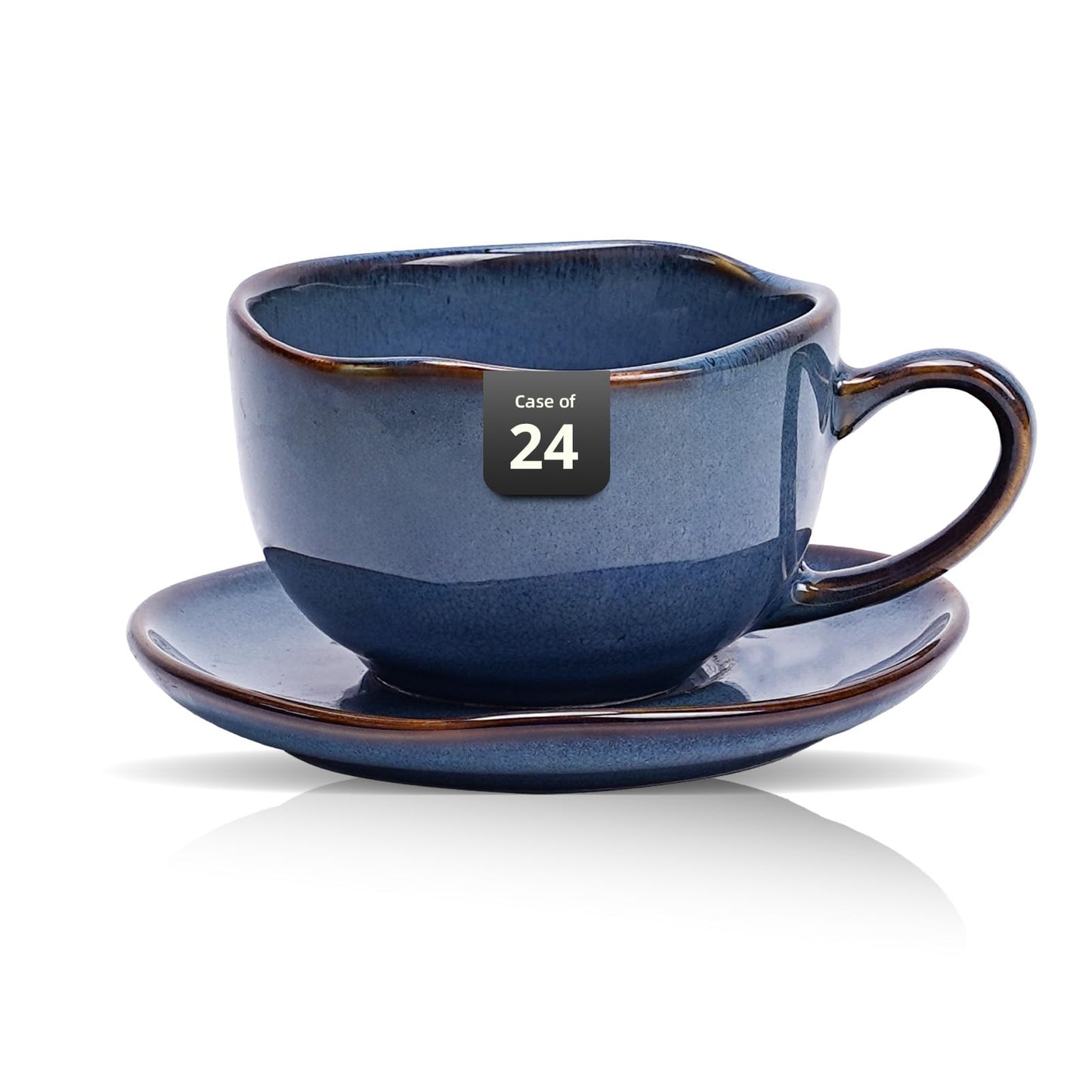 Organic Shape Highland Ceramic Mug, 24pcs 12oz Handmade Reactive Glaze Stoneware Coffee Mug with Wavy Edge, for Kitchen, Microwave & Dishwasher Safe, Scratch Resistant-Blue