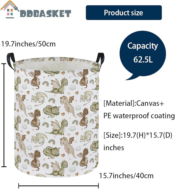 Kids Laundry Basket Dinosaur Hamper for Nursery Hamper Cute Kids Storage Bin Organizer Room Decor for Home(Watercolor dinosaur)