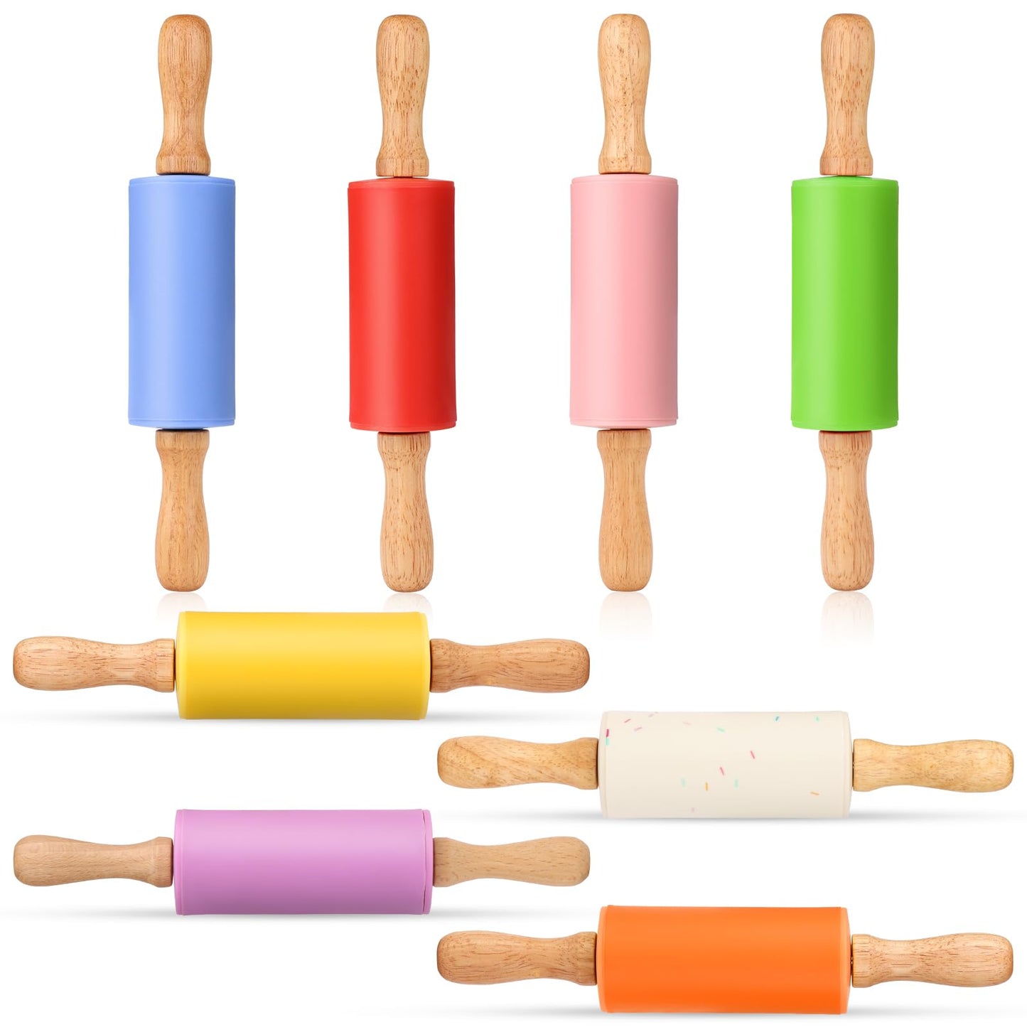 Honglida Mini Silicone Rolling Pin for Kids, Non-stick Surface Wood Handle, 9 Inch 2 Pack