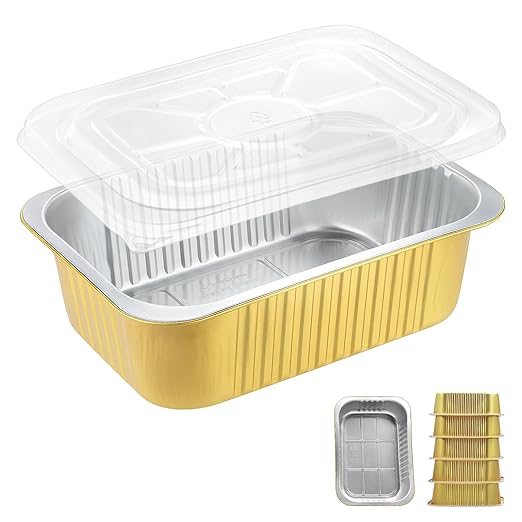 MESTAEK 118oz Aluminum Foil Pans with Lids & Handles, 5 Pack