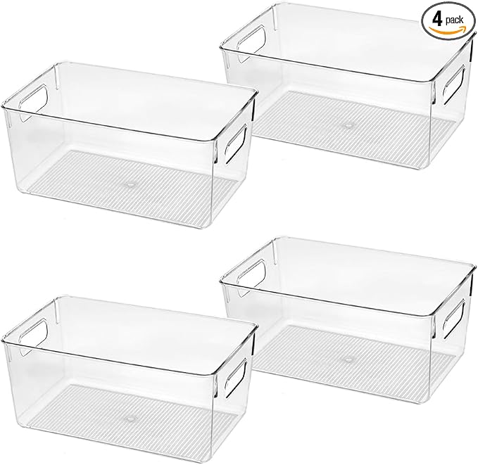 Clear storage organizer bins, Kitchen Cabinet Organizers and Storage Baskets Pantry Fridge Containers for Organizing Cabinet Organization Perfect for, Foods, Snacks, Chips, Vitamin, Spices, Makeup