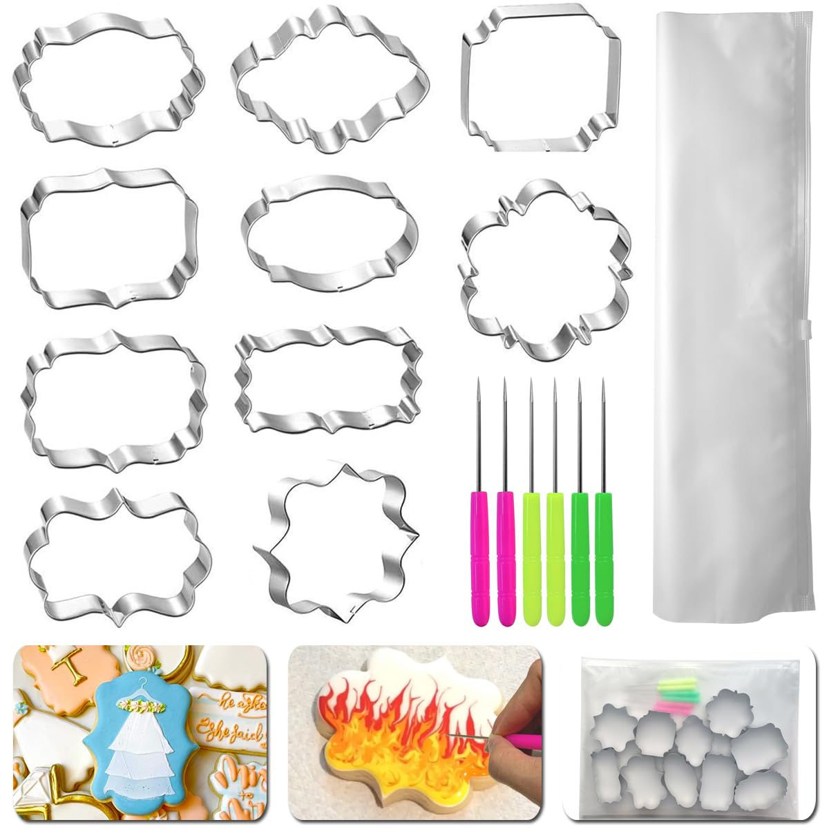 Kanehosi Christmas Ornament Cookie Cutters 8Pcs, Large Cookie Cutters Sturdy Stainless Steel Fondant Dough Cutters for Baking Christmas Decoration