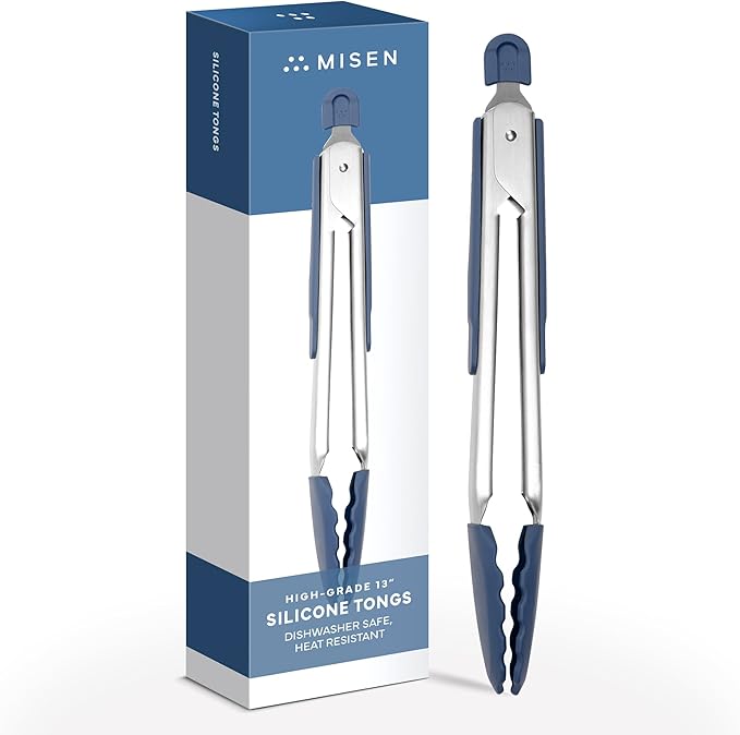 Misen Kitchen Tongs - Dishwasher Safe, Heavy Duty - Precision Stainless Steel Grilling Tool - Heat Resistant - Perfect for Serving and Air Frying - 13 Inch | Blue