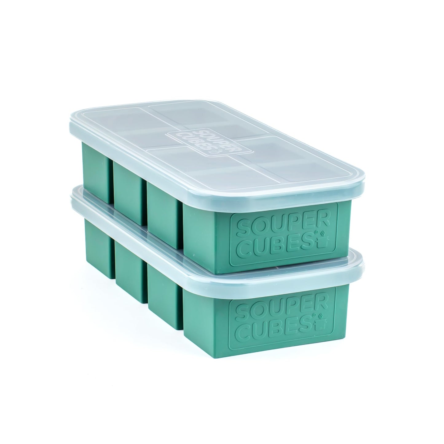 Souper Cubes 1 Cup Silicone Freezer Molds with Lids, Aqua, 2-Pack