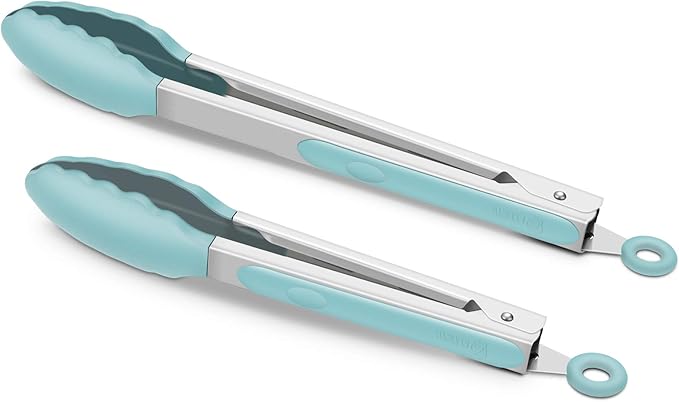 2 Pack Silicone Kitchen Tongs, 9 & 12 Inch, Stainless Steel, Purple
