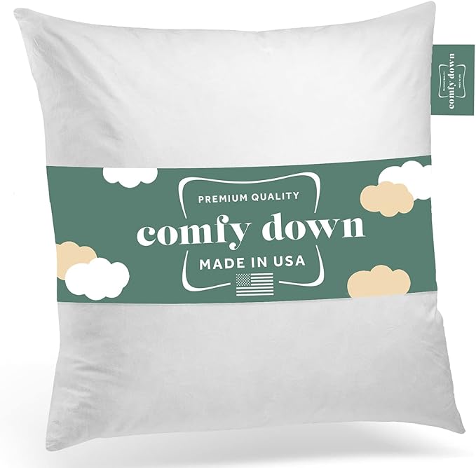 ComfyDown 20x20 Throw Pillow Insert, Down & Feather Fill, 100% Cotton Cover, Made in USA – Premium Soft Decorative Pillow Form Sham Stuffer for Bed, Sofa & Couch