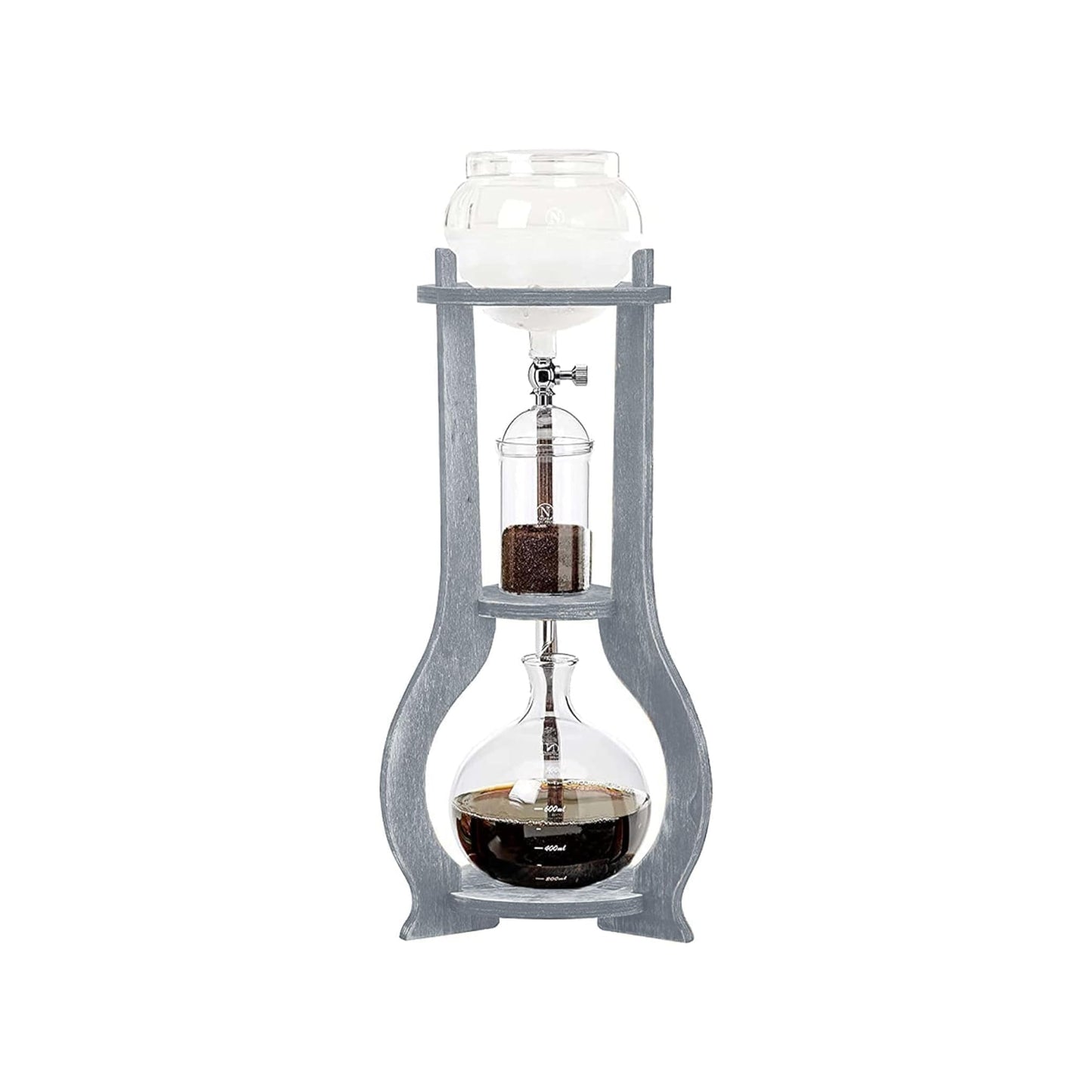 Nispira Cold Brew coffee Maker Ice Coffee Drip Machine with Advanced Slow Drip Technology Borosilicate Glass with Wood Tower, 6-8 Cup, Brown