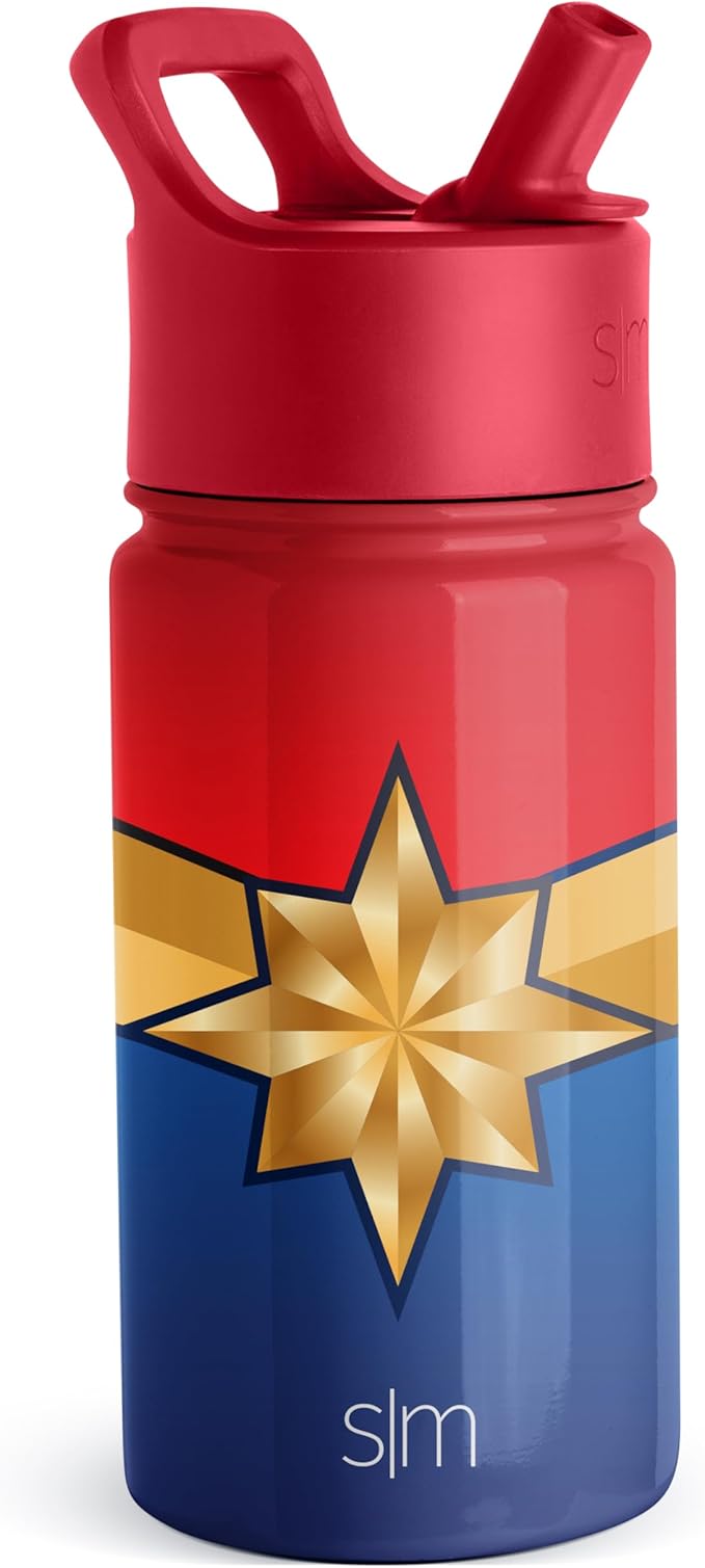 Simple Modern Kids Summit Water Bottle with Straw Lid | Marvel 14oz Stainless Steel Cup Insulated Tumbler for Girls, Boys, School | Captain Marvel