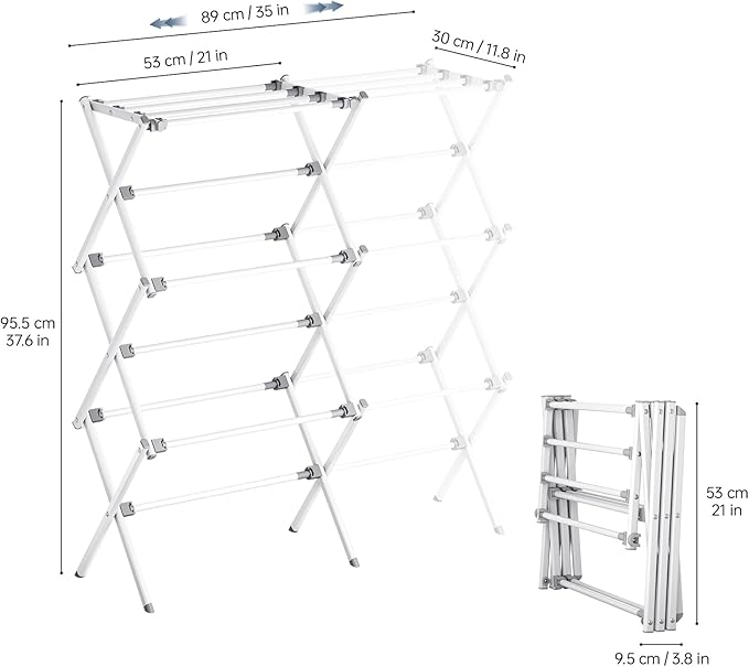 APEXCHASER Drying Rack Clothing - 3 Tier Metal Clothes Drying Rack Collapsible, Laundry Drying Rack Expandable, Small Clothe Airer for Baby Clothes Towel Bib Sock Indoor Outdoor Use(White)