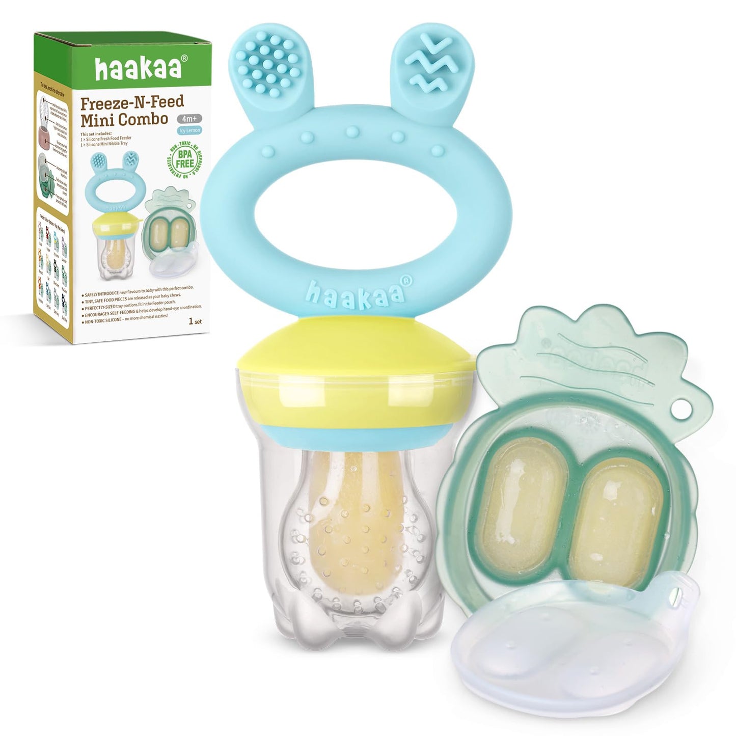 Haakaa Baby Fruit Food Feeder & Mini Freezer Nibble Tray Combo, Breastmilk Popsicle Molds for Baby Cooling Relief, BPA Free Silicone Feeder for Safe Infant Self Feeding, 4 Month+ (Lavender)
